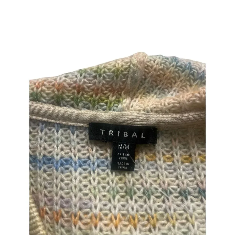 Tribal hooded sweater multi color stripe sz Medium